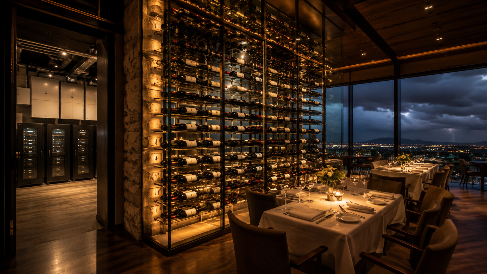 Restaurant wine wall with backup power concept and no branded signage
