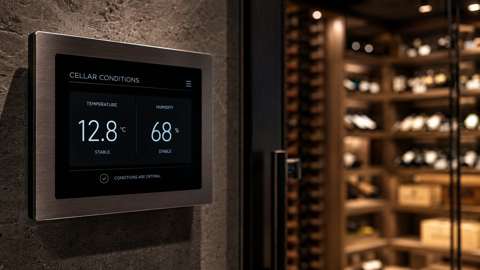 Wine cellar temperature and humidity display
